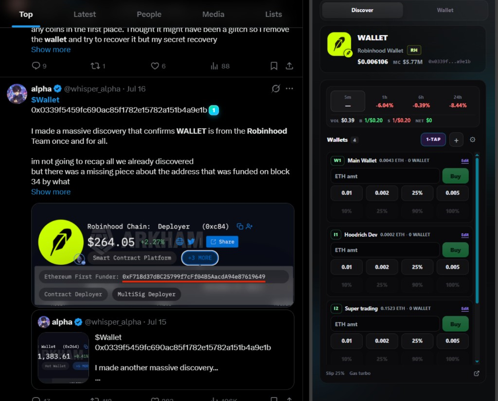 ChainScout side panel detecting and trading a token found on X
